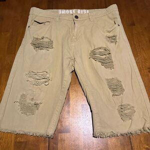 Vintage Smoke Rise Shorts Mens 36 Khaki Distressed Denim Jean Jorts Y2K